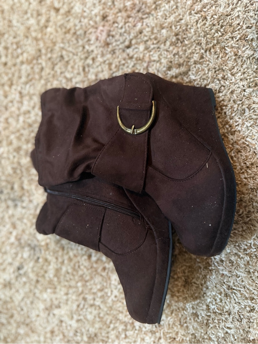 Women's Brown Suede Ankle Boots with Buckle Detail